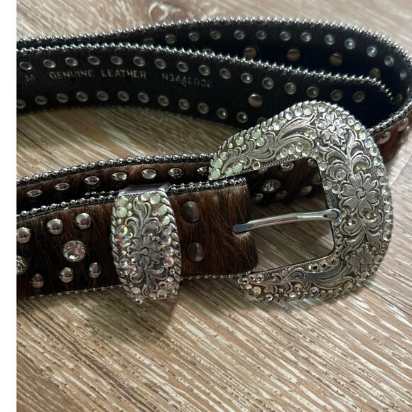Nocona Western Studded Rhinestone Calf Hair Leather Belt Cowgirl Rodeo FestivalM main image 7